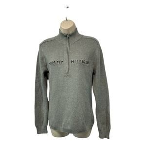 Tommy Hilfiger Women's Sweater Size Medium Gray Knit Stretch 1/2 Zip Pullover